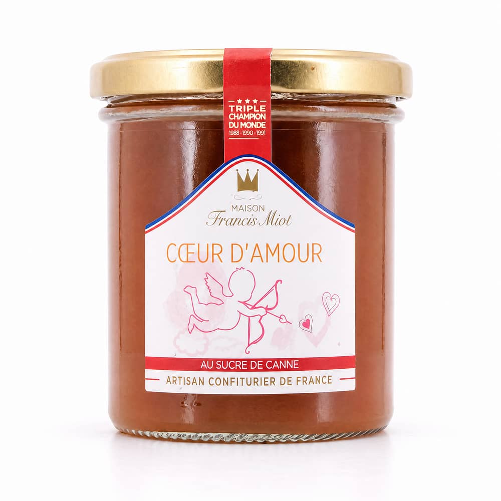 Maison Francis Miot Coeur d`Amour Konfitüre aus Aprikose, Mango, Passionsfrucht, Pfirsich & Champagner, mit Rohrzucker 220 Gramm Produktbild