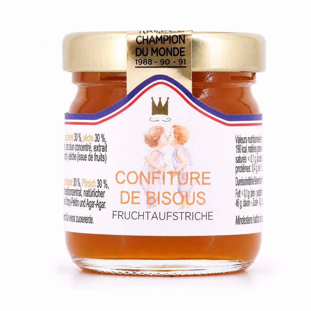 Maison Francis Miot Confiture De Bisous Kuss-Konfitüre aus Klementine & Pfirsich mit Rohrzucker 45 Gramm Produktbild
