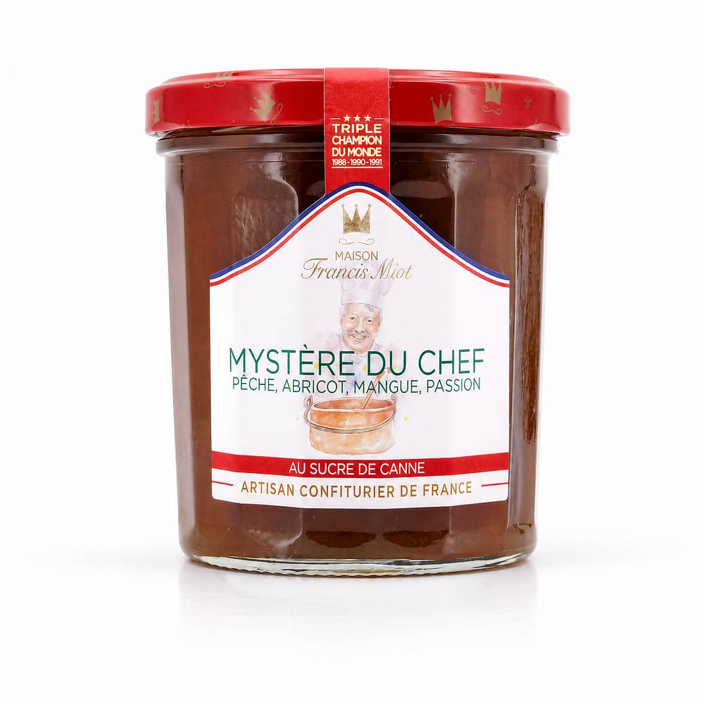 Maison Francis Miot Mystère du Chef Fruchtaufstrich aus Pfirsich, Aprikos; Mango & Passionsfrucht 340 Gramm Produktbild