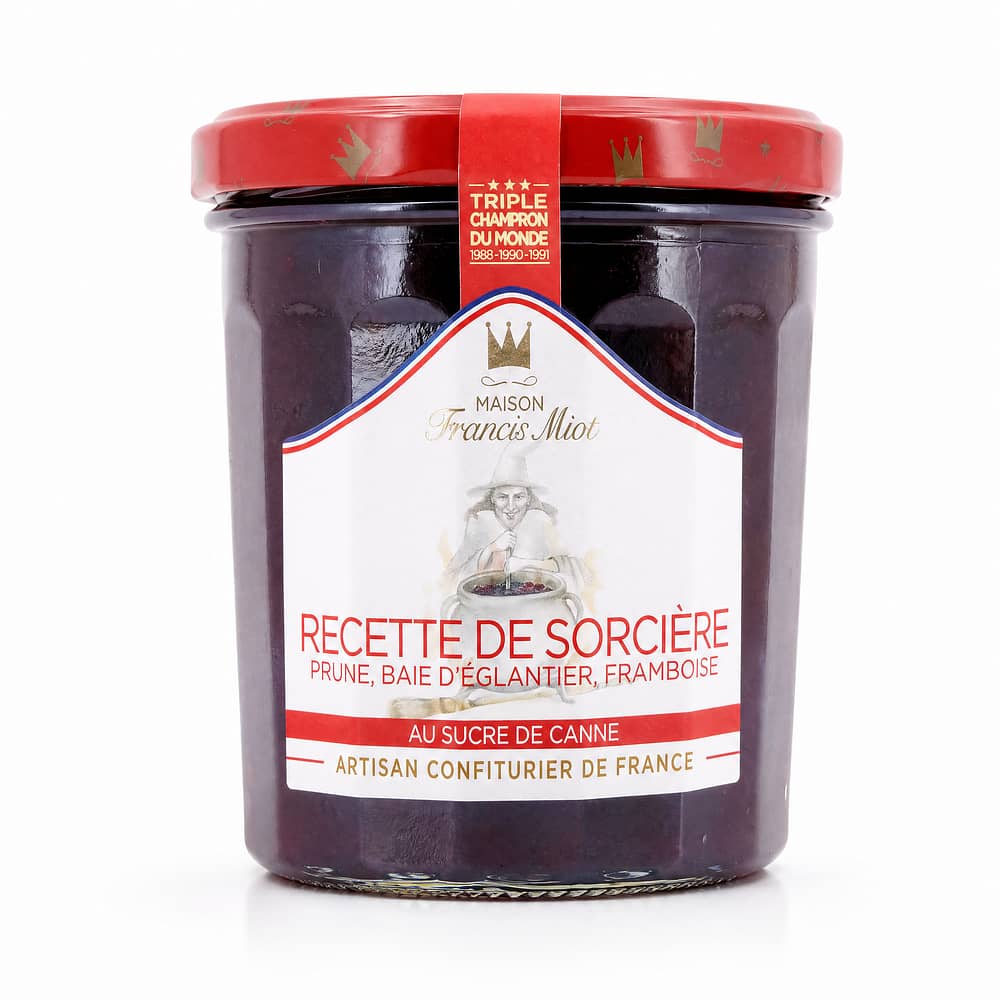 Maison Francis Miot Recette de Sorciere Hexe- Konfitüre aus Pflaume, Hagebutte & Himbeere, mit Rohrzucker 340 Gramm Produktbild