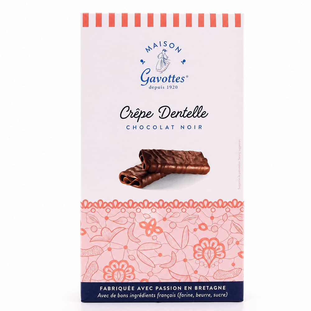Maison Gavottes Crêpe Dentelle Chocolat Noir Knusper-Plätzchen mit Zartbitterschokolade 100 Gramm Produktbild
