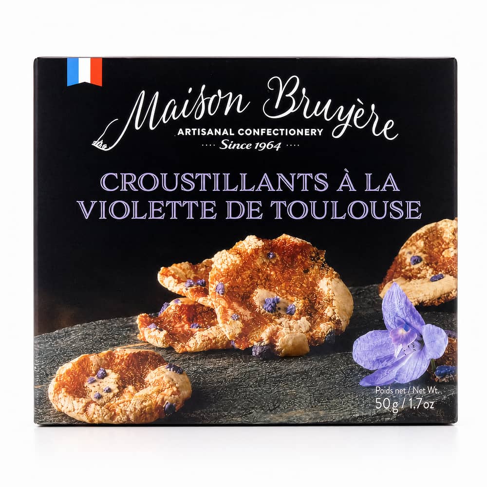 Maison Bruyère Croustillants À La Violette De Toulouse Knusprige Kekse mit kandierten Veilchen 50 Gramm Produktbild