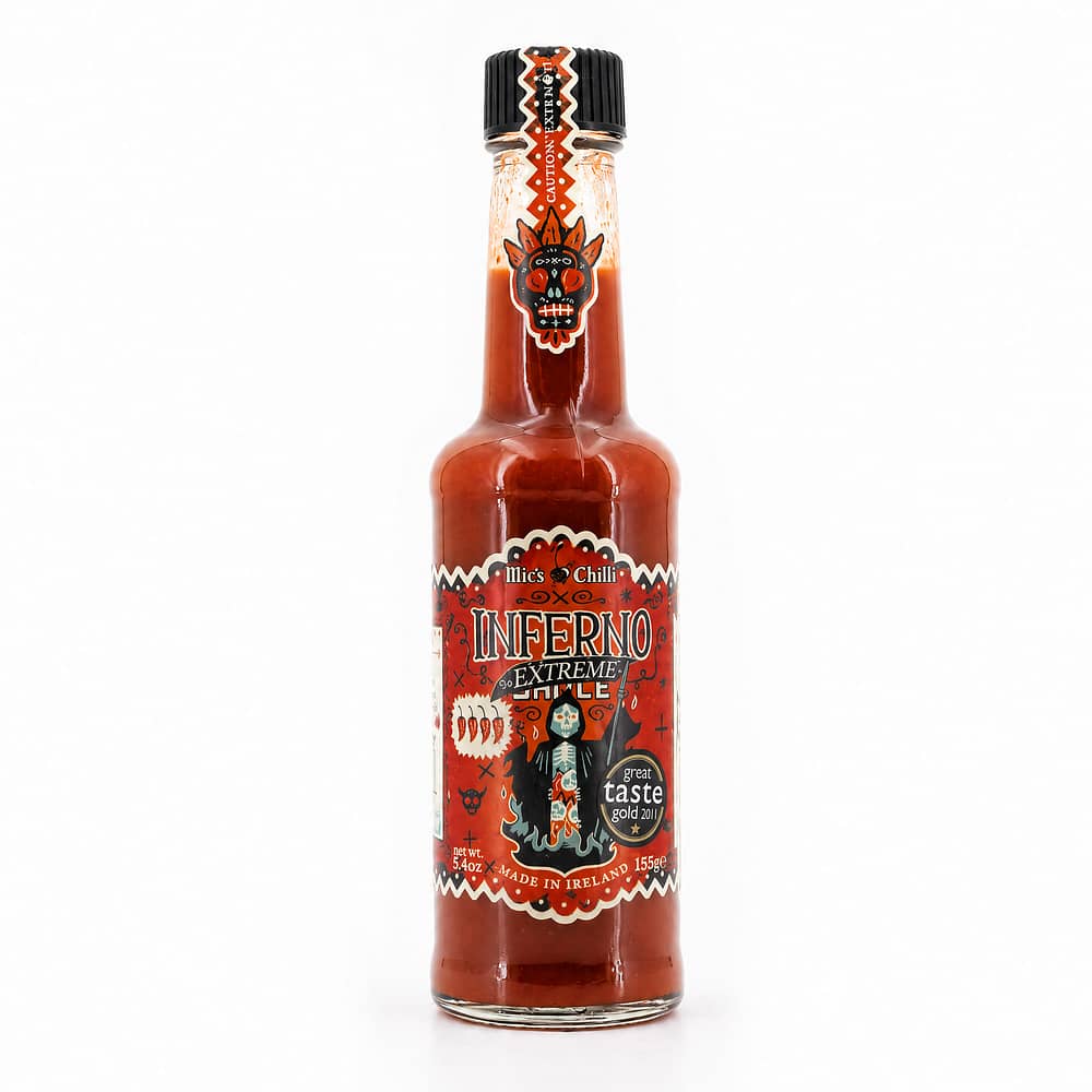 Mic's Chilli Inferno Extreme extrem scharfe Chili-Sauce 12 Habanero-Chili pro Flasche 80.000 Scoville 155 Gramm Produktbild