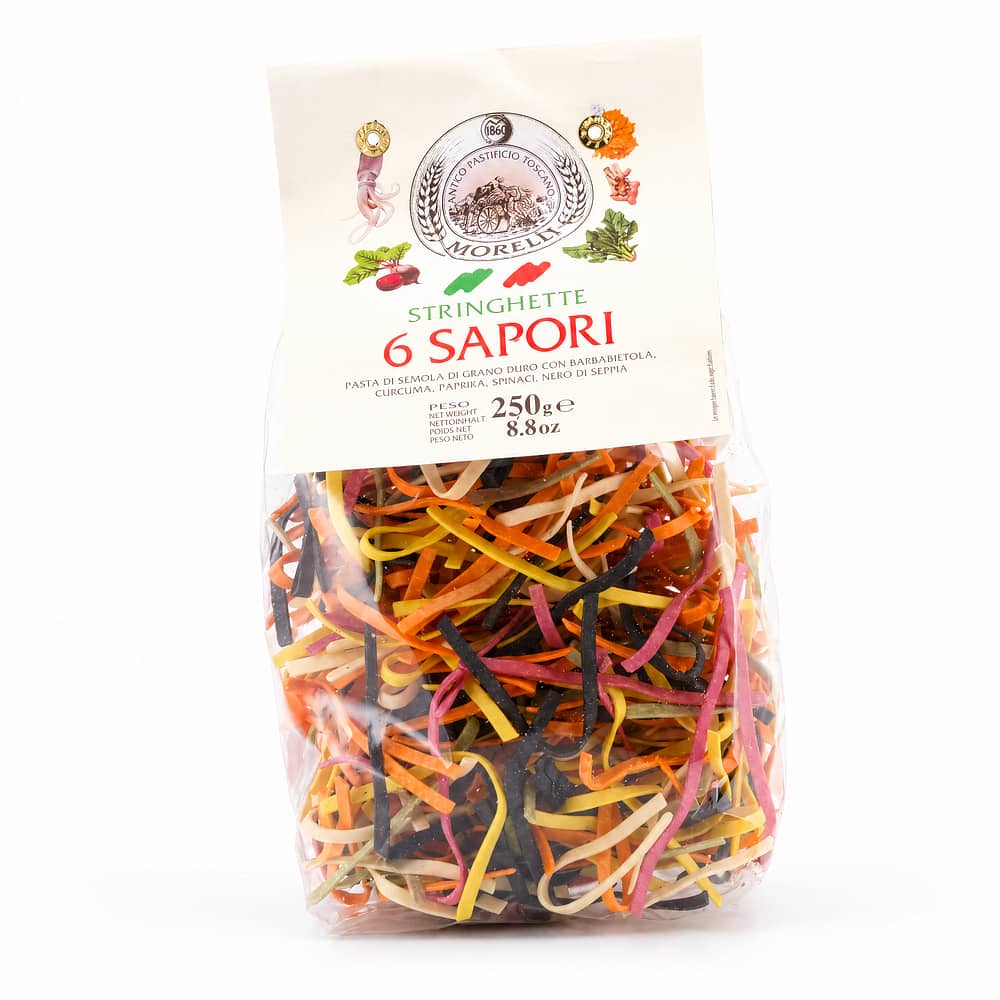 Morelli 6 Aromen Stringhette Bunte Nudeln 250 Gramm Produktbild