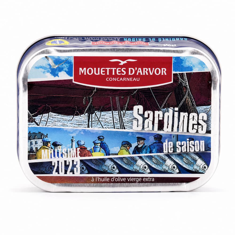 Mouettes d'Arvor Jahrgangs- Sardinen in Olivenöl Jahrgang 2023 115g 87 Gramm Abtropfgewicht Produktbild