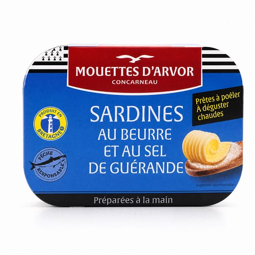 Mouettes d'Arvor Sardinen mit Butter und Guérande Salz 115 Gramm Produktbild
