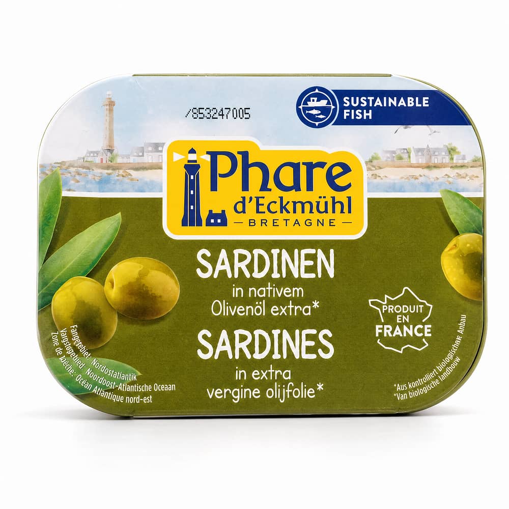 Phare d'Eckmühl Sardinen in BIO-Olivenöl extra 135g 102 Gramm Abtropfgewicht Produktbild