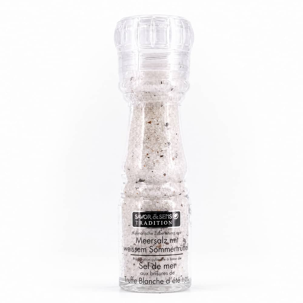 SAVOR CREATIONS Salzmühle mit weißem Sommertrüffel Meersalz 150 Gramm Produktbild