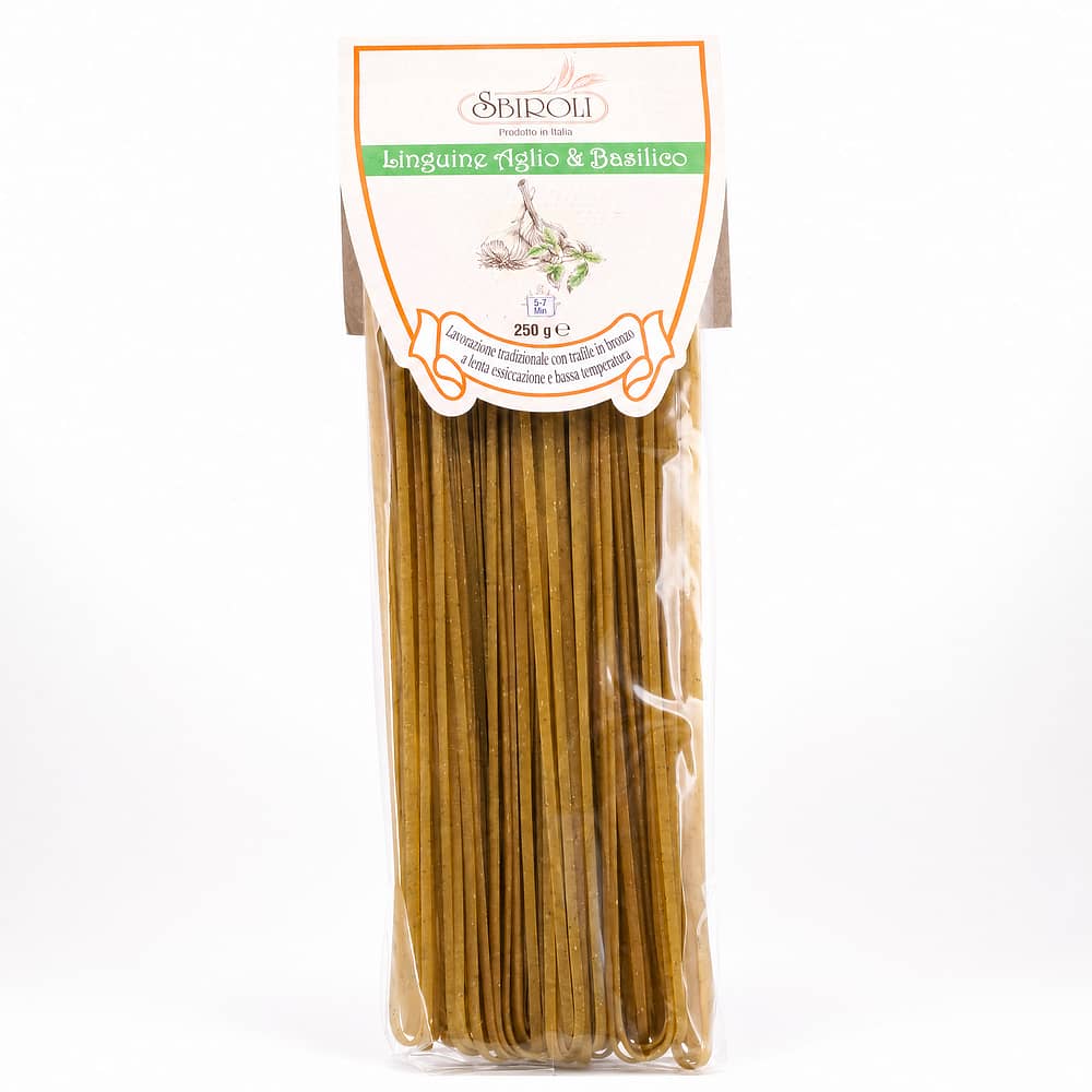 Sbiroli Linguine Aglio & Basilico Linguine mit Knoblauch und Basilikum 250 Gramm Produktbild