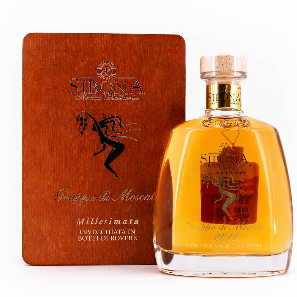 Sibona Grappa Di Moscato Millesimata Invecchiata Jahrgang 2012 / 2024 0,70 Liter/ 44.0% vol Produktbild