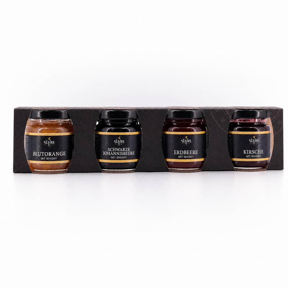Slyrs Fruchtaufstrich-Set mit Alkohol 4 Sorten × 50 g 200 Gramm/ 7.0% vol Produktbild