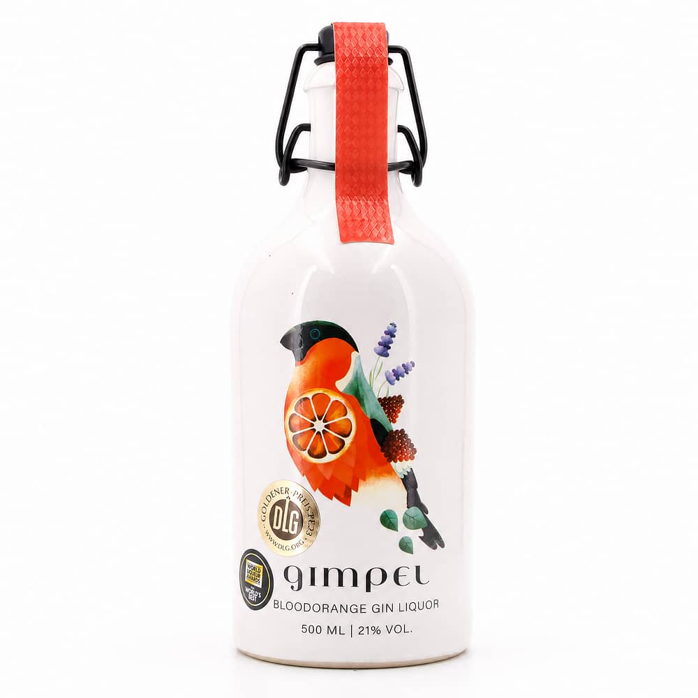 Taube BIO Gimpel Bloodorange Gin Liquor Steinzeugflasche mit Bügelverschluß 0,50 Liter/ 21.0% vol Produktbild