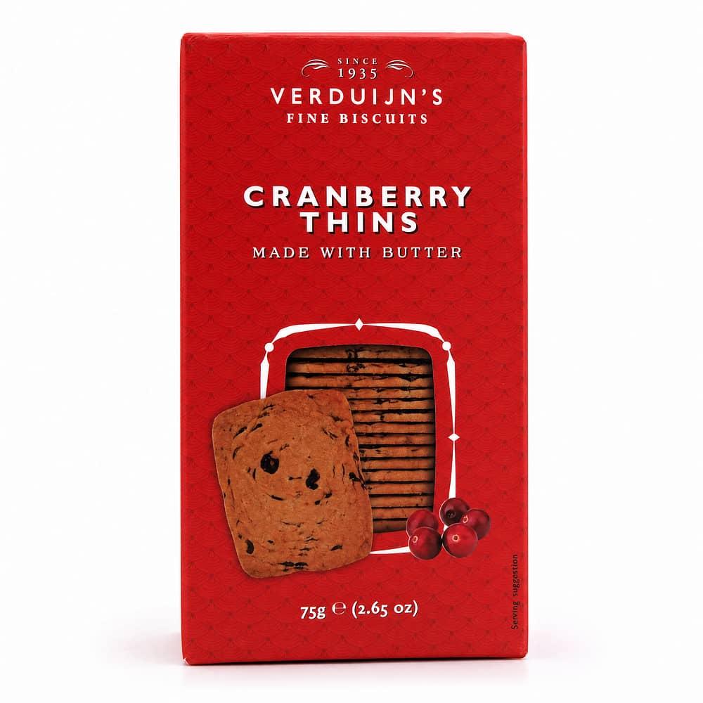 Verduijn's Cranberry Thins Buttergebäck mit Preiselbeeren 75 Gramm Produktbild
