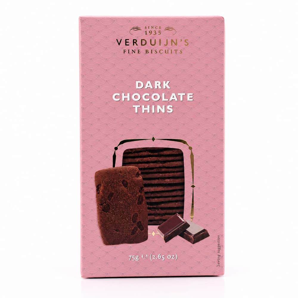 Verduijn's Dark Chocolate Thins Butterkekse mit Schokolade und Kakaopulver 75 Gramm Produktbild