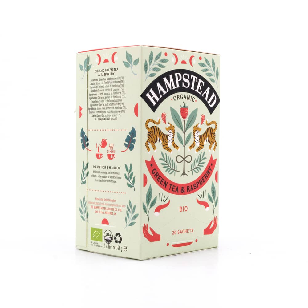 Hampstead Tea BIO Organic Green Tea & Raspberry 20 Teebeutel 40 Gramm Produktbild