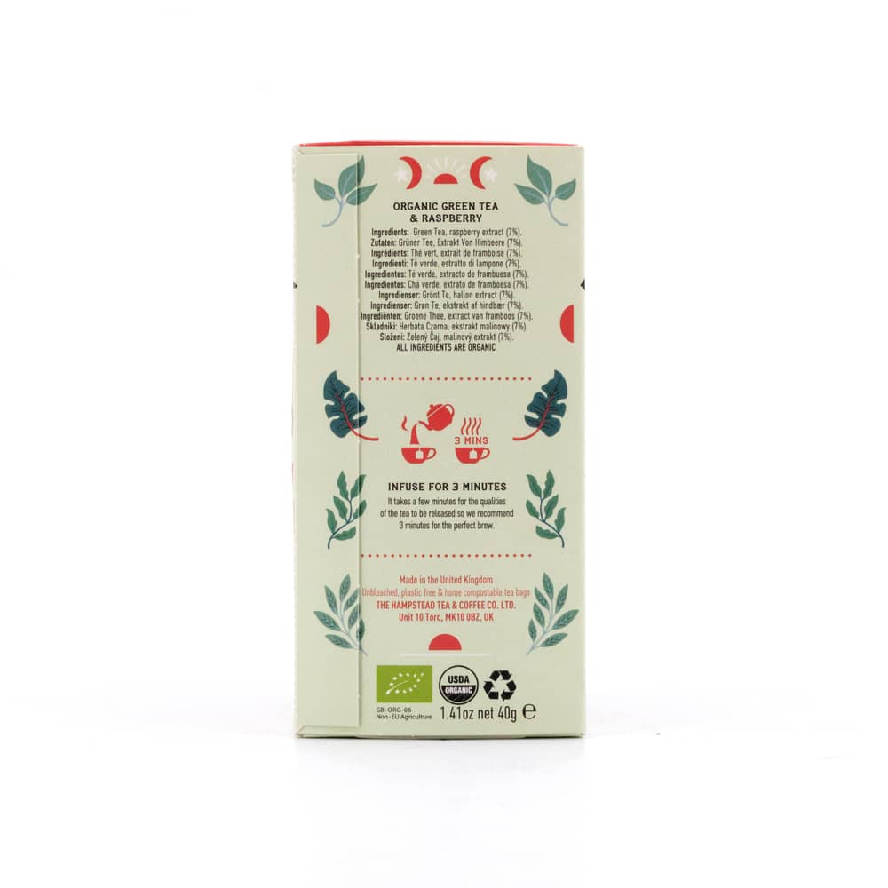 Hampstead Tea BIO Organic Green Tea & Raspberry 20 Teebeutel 40 Gramm Produktbild
