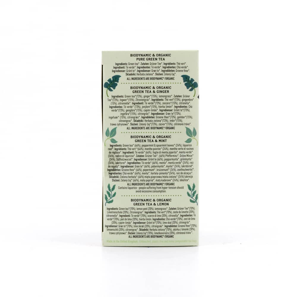 Hampstead Tea BIO Organic Green Tea Selection Green Tea -Pure, -Minze, -Ginger, -Lemon 40 Gramm Produktbild