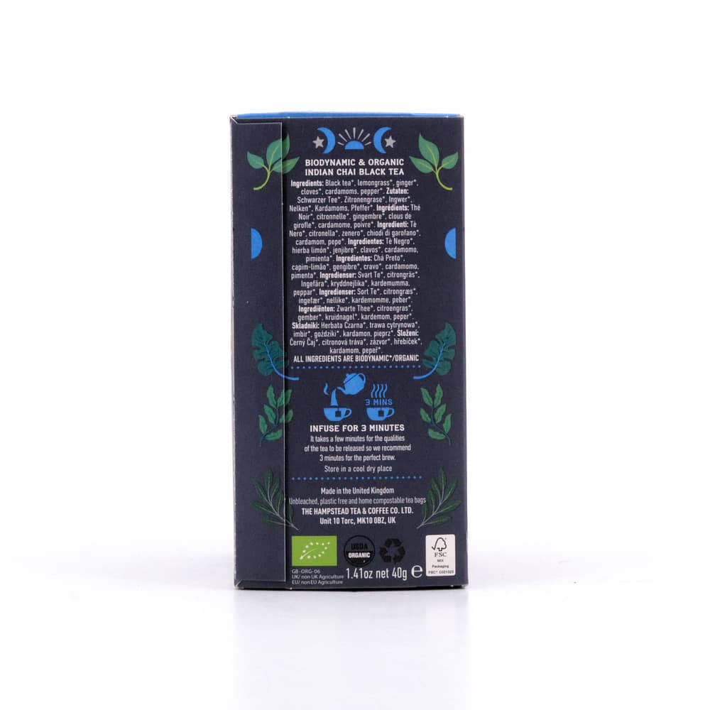 Hampstead Tea BIO Organic Indian Chai Black Tea 20 Teebeutel Gewürzter Schwarztee 40 Gramm Produktbild