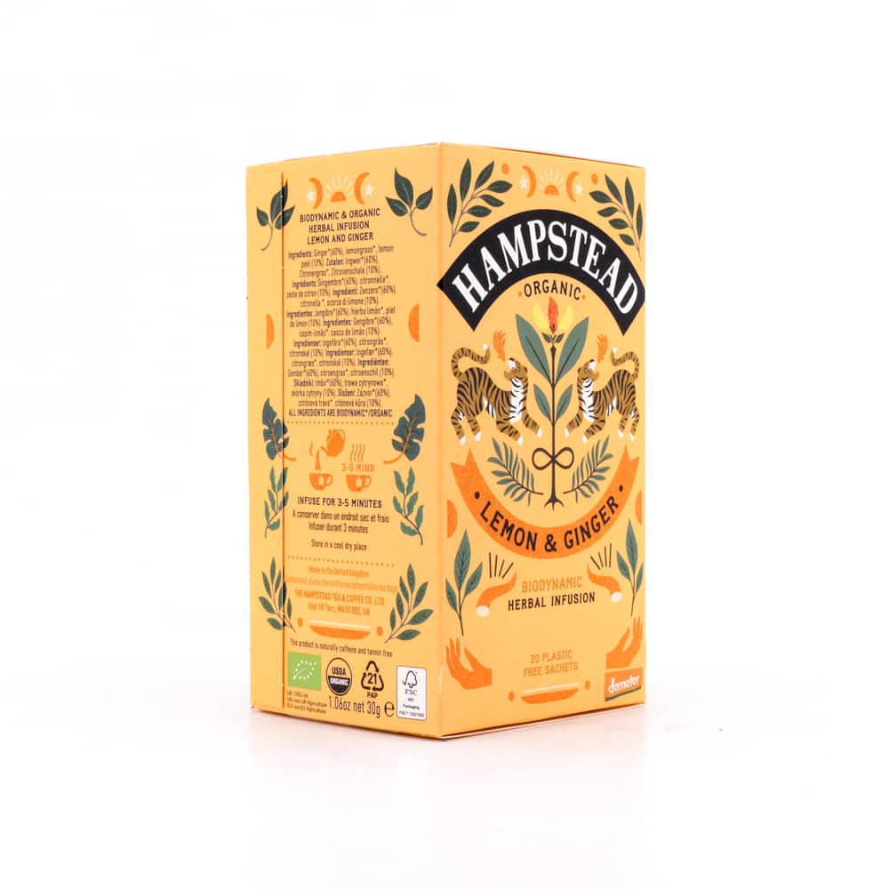 Hampstead Tea BIO Organic Lemon Ginger 20 Teebeutel 30 Gramm Produktbild