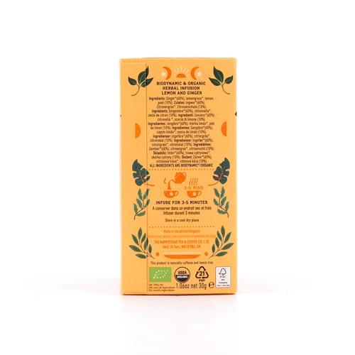 Hampstead Tea BIO Organic Lemon Ginger 20 Teebeutel 30 Gramm Produktbild