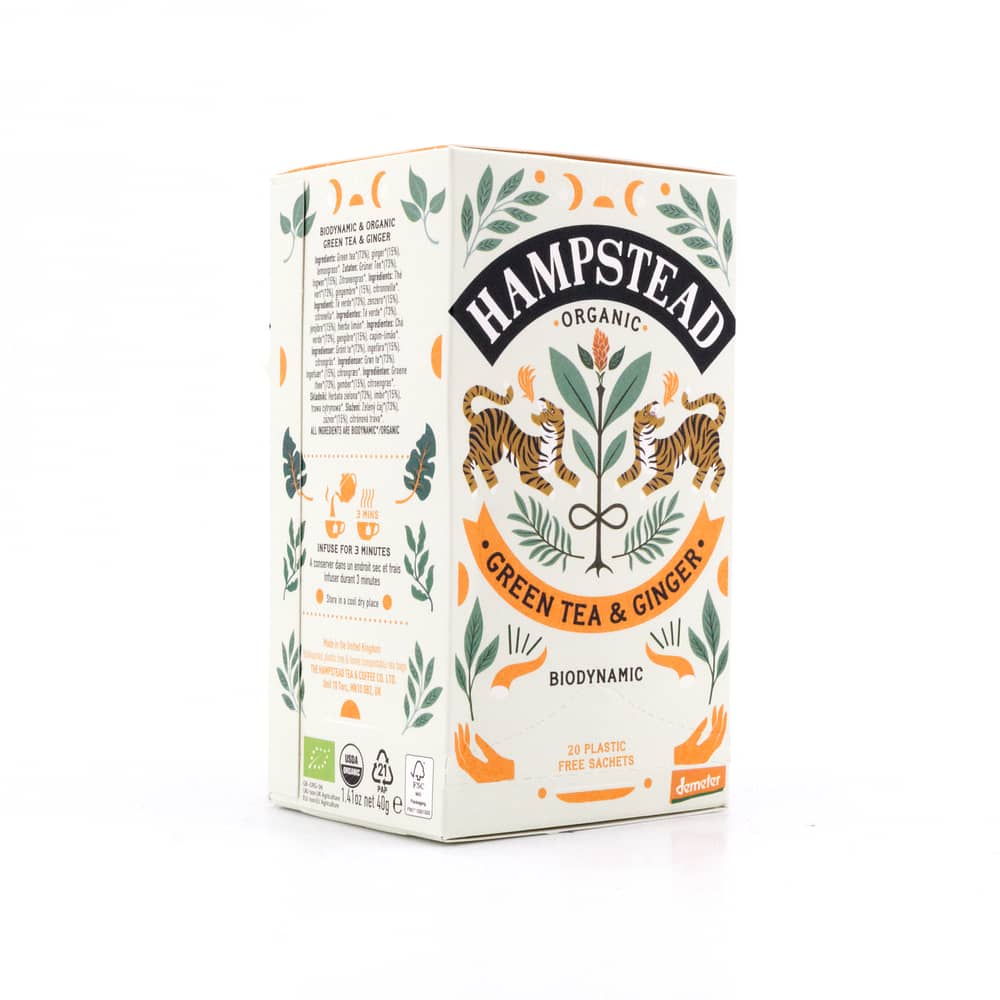 Hampstead Tea BIO Organic Zesty Ginger Green Tea 20 Teebeutel 40 Gramm Produktbild