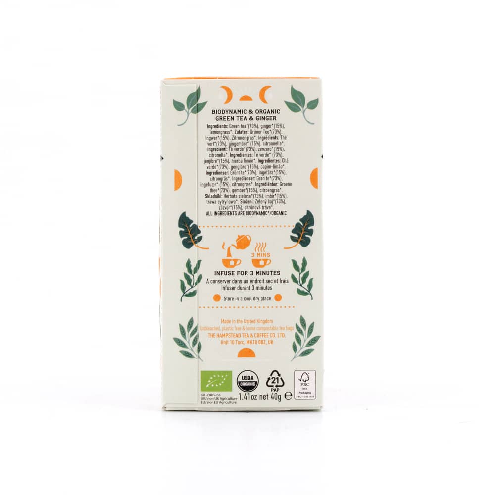 Hampstead Tea BIO Organic Zesty Ginger Green Tea 20 Teebeutel 40 Gramm Produktbild
