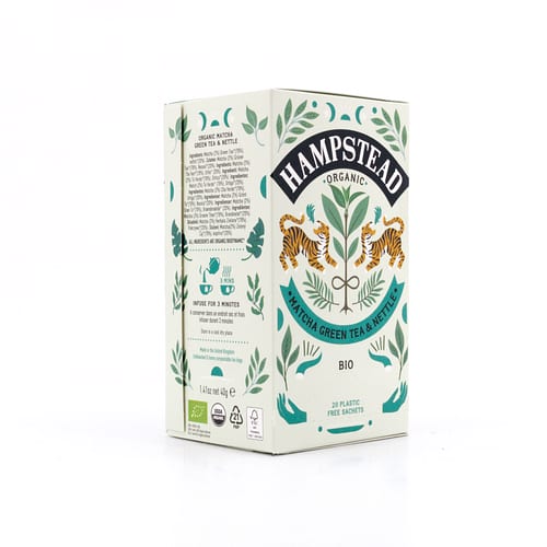 Hampstead Tea Matcha Green Tea & Nettle BIO 20 plastikfreie Teebeutel 40 Gramm Produktbild