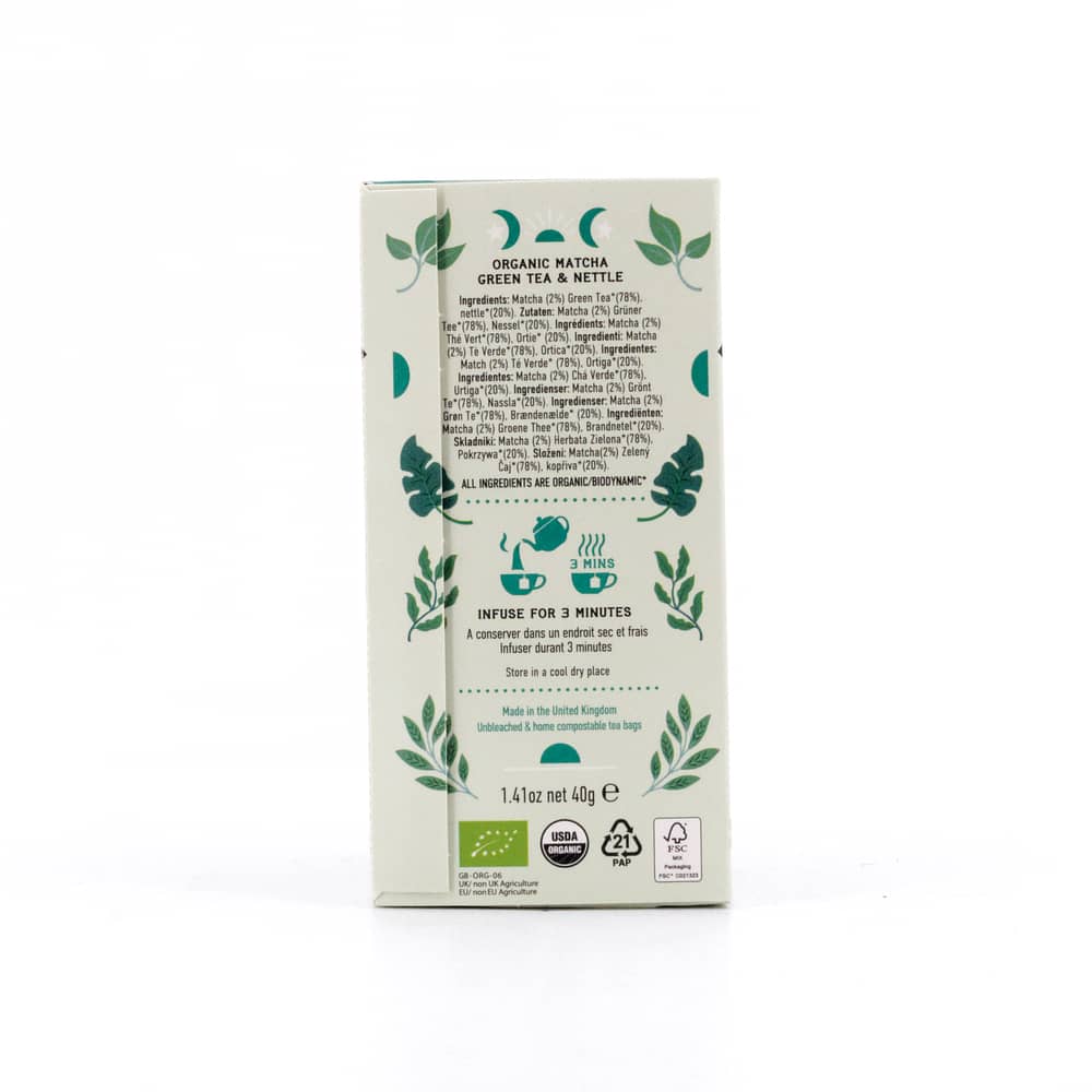 Hampstead Tea Matcha Green Tea & Nettle BIO 20 plastikfreie Teebeutel 40 Gramm Produktbild
