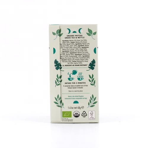 Hampstead Tea Matcha Green Tea & Nettle BIO 20 plastikfreie Teebeutel 40 Gramm Produktbild