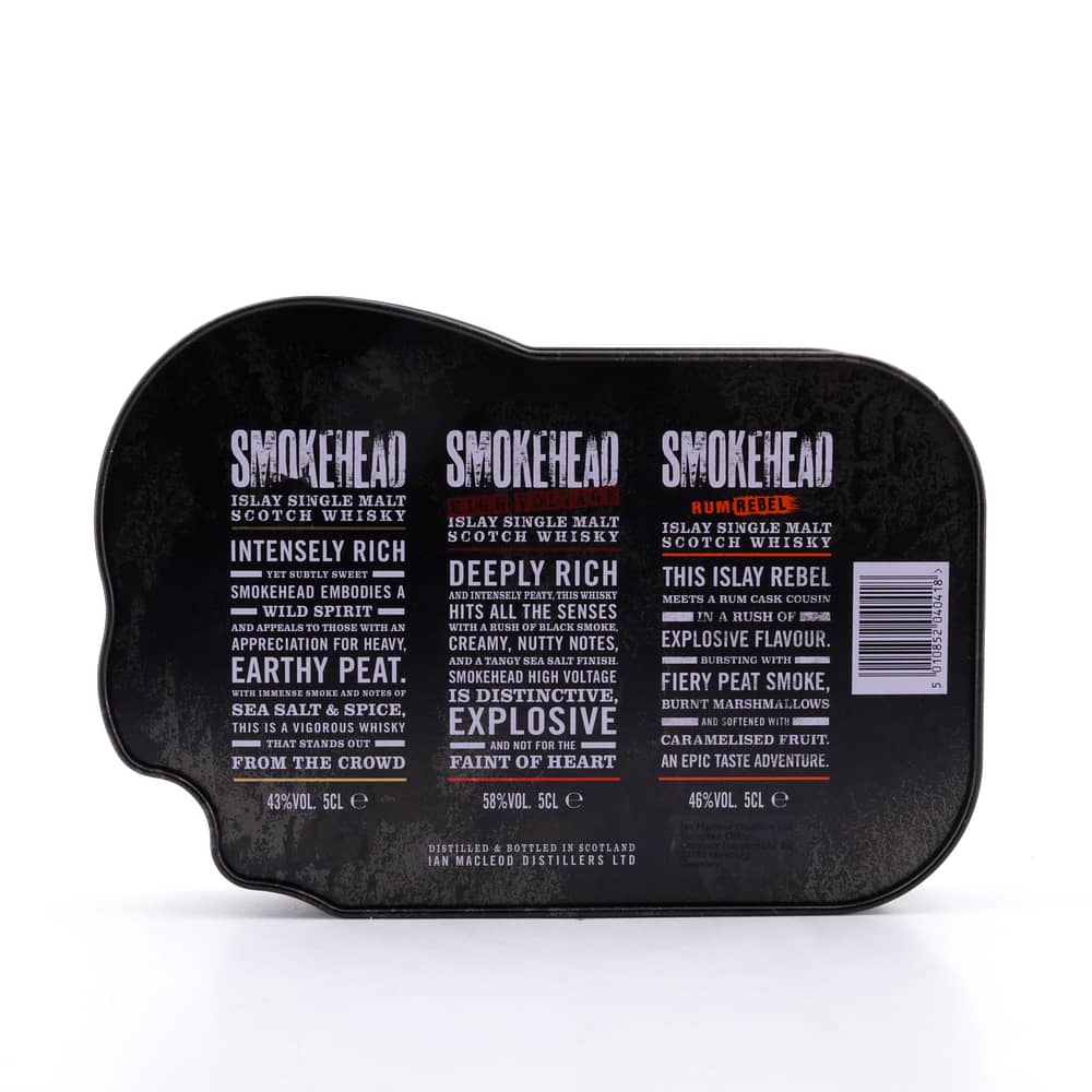 Ian Macleod Smokehead-Set Peated, High Voltage, Rum Rebel je 0,05l Miniaturen 0,150 Liter/ 49.0% vol Produktbild