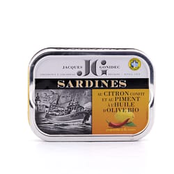 Jacques Gonidec Pikante Sardinen in Olivenöl mit kandierter Bio-Zitrone und -Piment 115g Produktbild