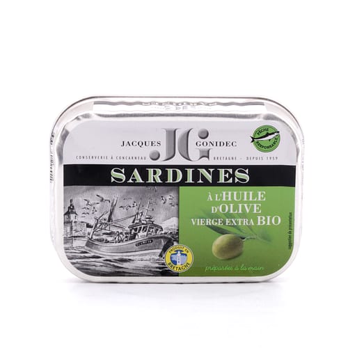 Jacques Gonidec Sardinen in Bio-Olivenöl 115g 87 Gramm Abtropfgewicht Produktbild