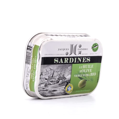 Jacques Gonidec Sardinen in Bio-Olivenöl 115g 87 Gramm Abtropfgewicht Produktbild