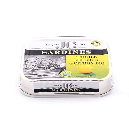 Jacques Gonidec Sardinen in Bio-Olivenöl mit Zitrone 115g 87 Gramm Abtropfgewicht Produktbild