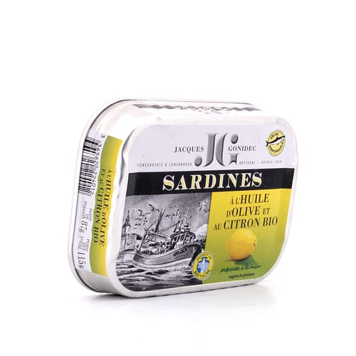 Jacques Gonidec Sardinen in Bio-Olivenöl mit Zitrone 115g 87 Gramm Abtropfgewicht Produktbild