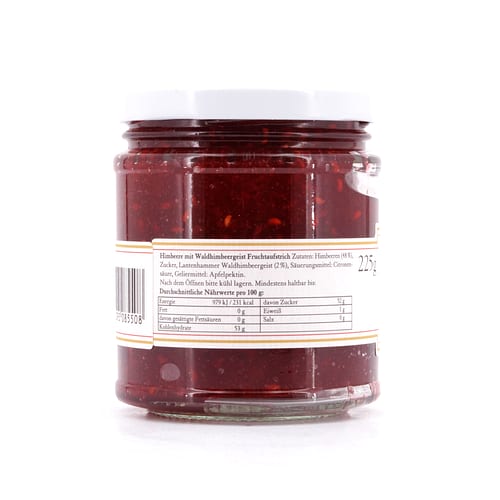Lantenhammer Fruchtausfstrich Himbeer mit Waldhimbeergeist mit 2% Waldhimbeergeist 225 Gramm/ 2.0% vol Produktbild