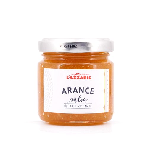 Lazzaris Orangen-Sauce aus kandierten Früchten mit Senfaroma Orangen Sauce Süß-Scharf 120 Gramm Produktbild