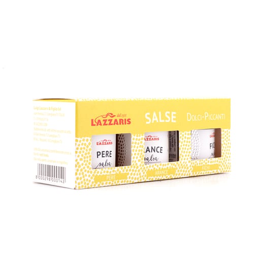 Lazzaris Salse Dolci & Piccanti Trio Senf-Sauce (Birne, Feige, Orange) 3 x 50 g 150 Gramm Produktbild