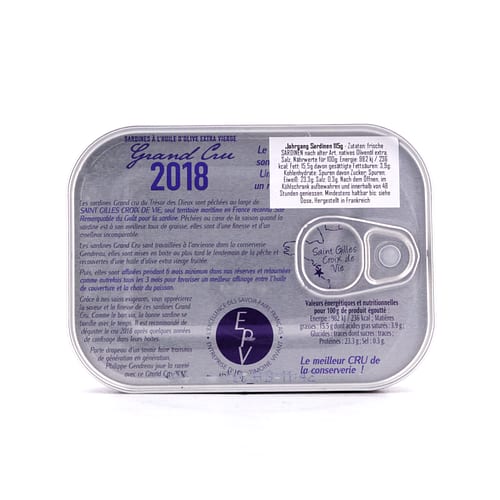 Le Trésor des Dieux Jahrgang Sardinen ´Grand Cru´ Jahrgang 2018 115g 86,30 Gramm Abtropfgewicht Produktbild