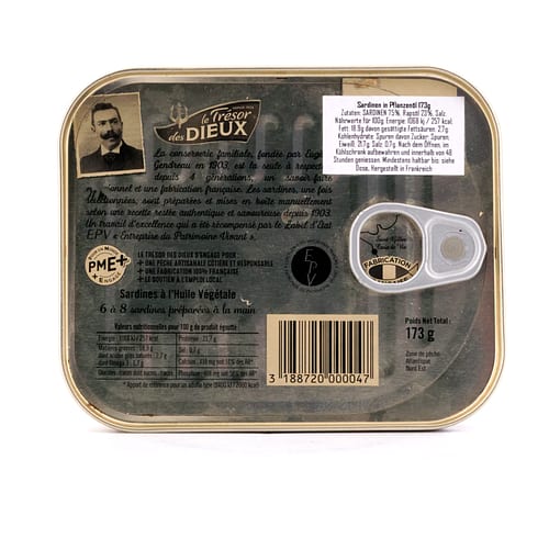 Le Trésor des Dieux Sardinen in Planzenöl 173g 70 Gramm Abtropfgewicht Produktbild
