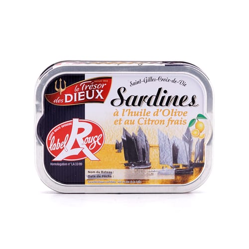 Le Trésor des Dieux Sardinen mit Zitrone in Olivenöl Label Rouge 115g 86,30 Gramm Abtropfgewicht Produktbild
