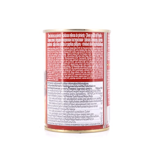 Liberitas Grüne Oliven gefüllt mit rotem Paprika 280g 100 Gramm Abtropfgewicht Produktbild