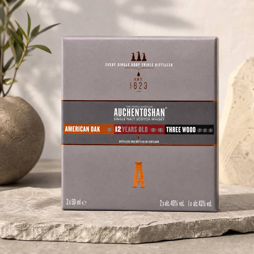 Auchentoshan Collection II  American Oak, 12 Jahre, Three Wood Miniaturen je 0,05l 0,150 Liter/ 41.0% vol Produktbild