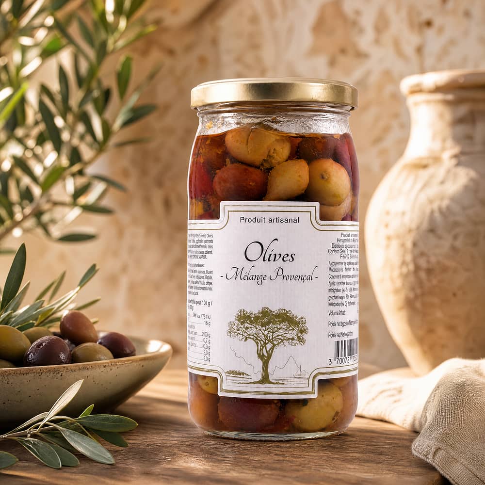 Beauharnais-CARLANT Olives -Mèlange Provencal- Oliven-Mischung nach provenzalischer Art 350g 200 Gramm Abtropfgewicht Produktbild