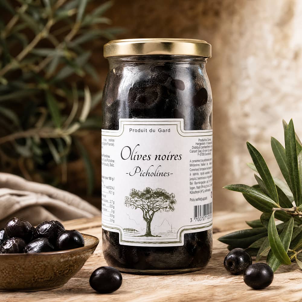 Beauharnais-CARLANT Olives noires -Picholines- Schwarze Oliven 200 Gramm Abtropfgewicht Produktbild