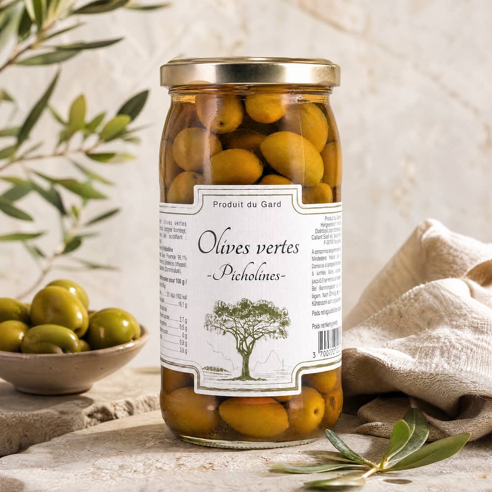 Beauharnais-CARLANT Olives vertes -Picholines- Grüne Oliven 350g 200 Gramm Abtropfgewicht Produktbild