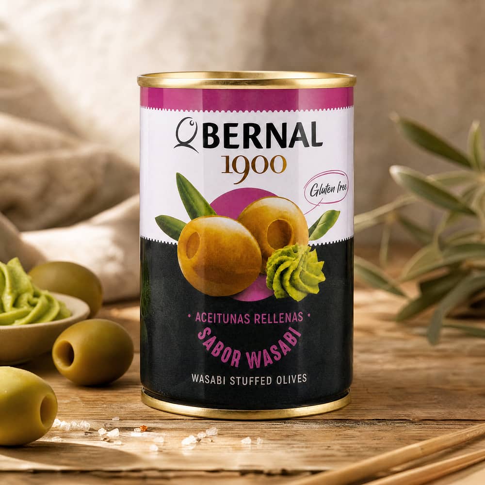 Bernal Grüne Oliven gefüllt mit Wasabipaste 220g Dose 120 Glas Abtropfgewicht Produktbild