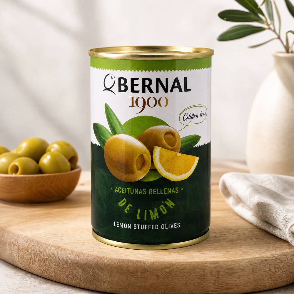Bernal Grüne Oliven gefüllt mit Zitronenpaste 292g Dose 120 Glas Abtropfgewicht Produktbild