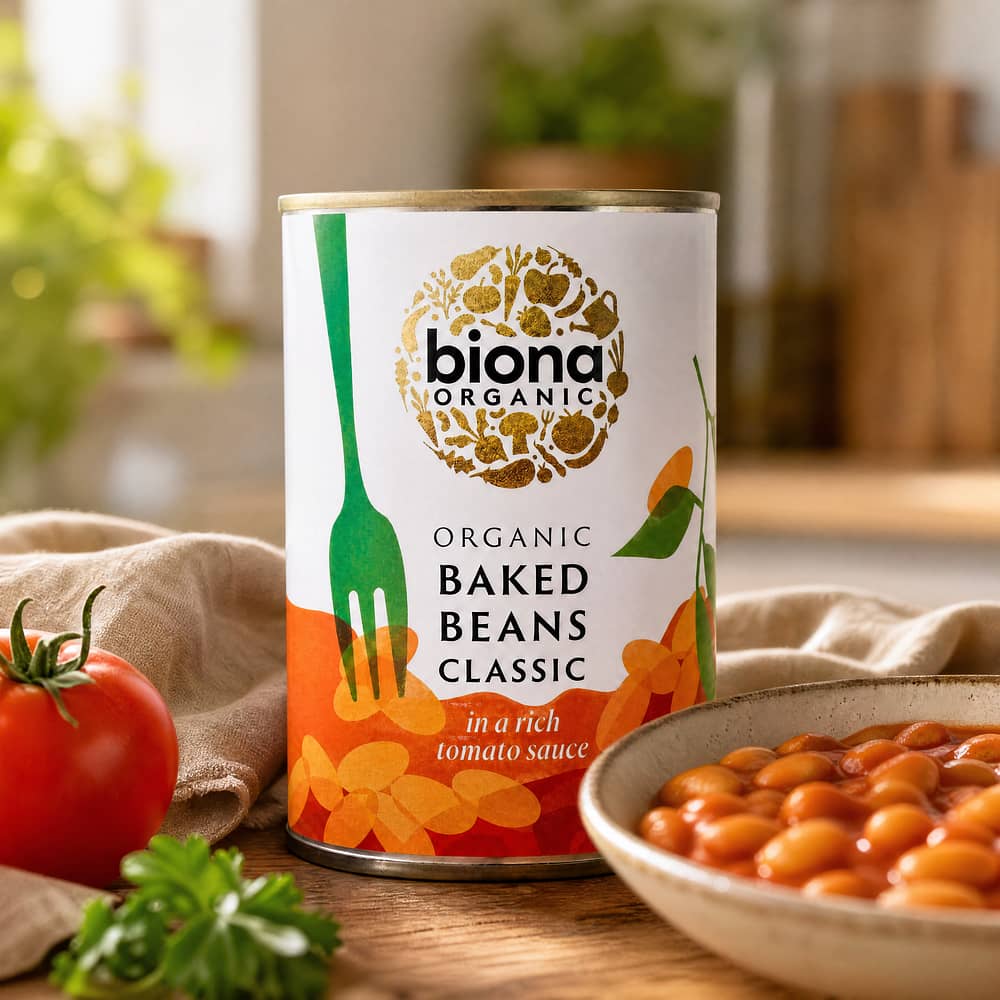 Biona Organic Baked Beans Classic Gebackene Bohnen Klassik in einer reichhaltigen Tomatensauce 400 Gramm Produktbild