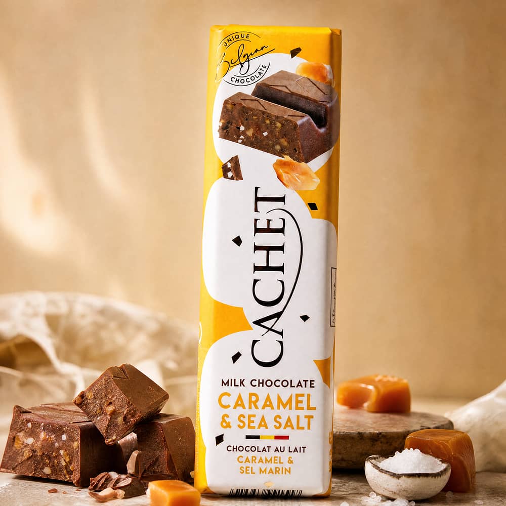 Cachet Milk Chocolate Caramel  & Sea Salt Riegel Vollmilchschokolade mit Karamellstücke und Meersalz 50 Gramm Produktbild